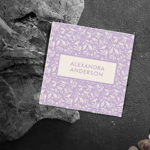 Minimal Botanical Leaves Pattern Lavender Square Business Card