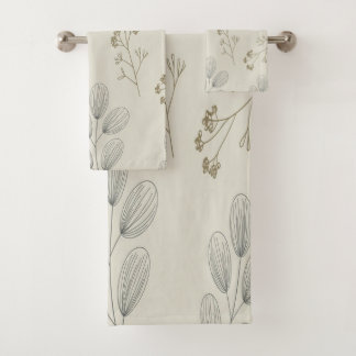 Minimal Botanical Line Art Bath Towel