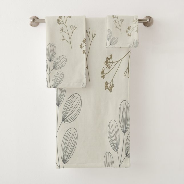 Minimal Botanical Line Art Bath Towel (Insitu)