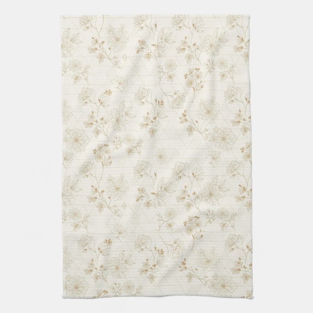 Minimal Botanical Line Art Pattern (2) Tea Towel (Vertical)