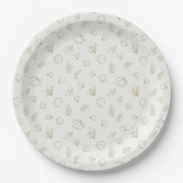 Minimal Botanical Line Art Pattern (3) Paper Plate (Front)