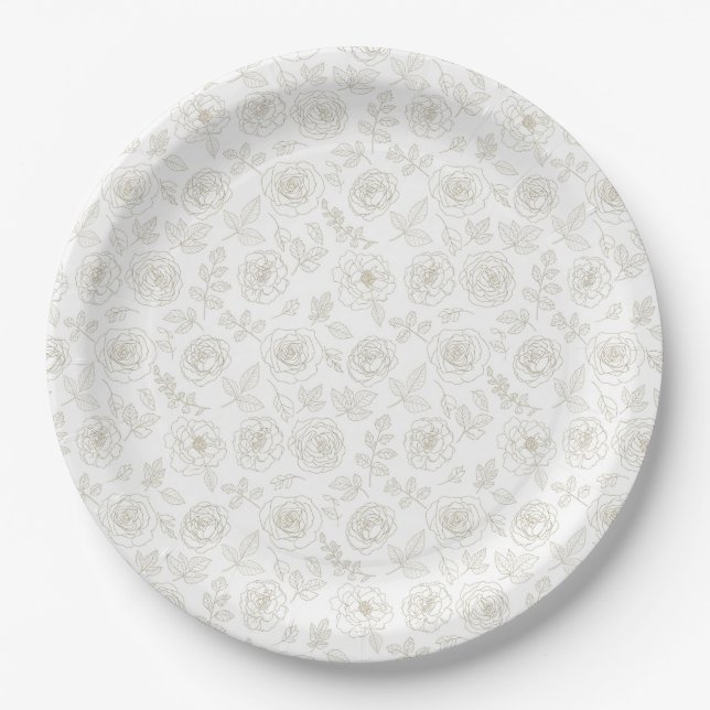 Minimal Botanical Line Art Pattern (4) Paper Plate (Front)