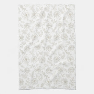 Minimal Botanical Line Art Pattern (4) Tea Towel