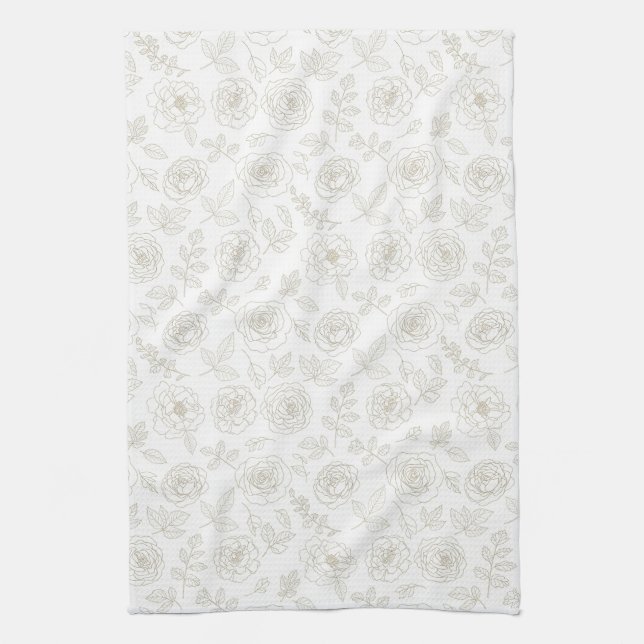 Minimal Botanical Line Art Pattern (4) Tea Towel (Vertical)