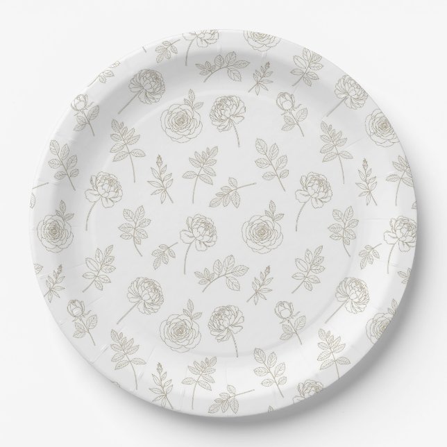 Minimal Botanical Line Art Pattern (8) Paper Plate (Front)