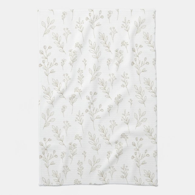 Minimal Botanical Line Art Pattern (9) Tea Towel (Vertical)