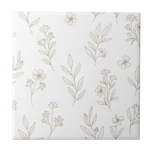 Minimal Botanical Line Art Pattern (9) Tile (Front)