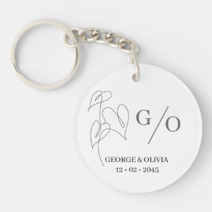 Minimal Botanical Line Art Wedding Favor  Key Ring