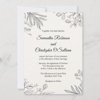  Minimal Botanical Line Art Wedding  Invitation