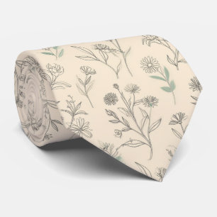 Minimal Botanical Line Floral Pattern Tie