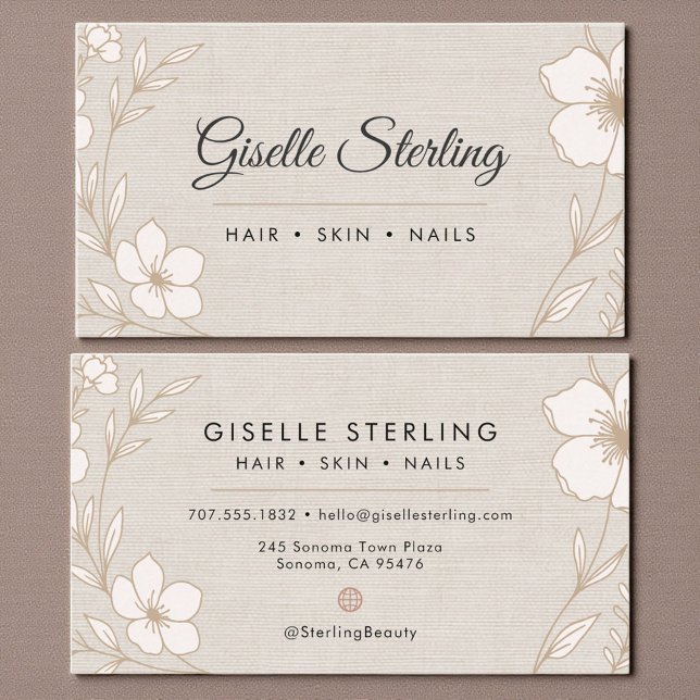 Minimal Botanical Linen Name Typography Business Card (Creator Uploaded)