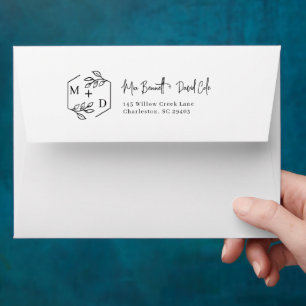 Minimal Botanical Monogram Initial Wedding Envelope