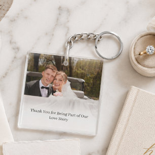 Minimal Botanical Monogram Wedding Photo Thanks  Key Ring
