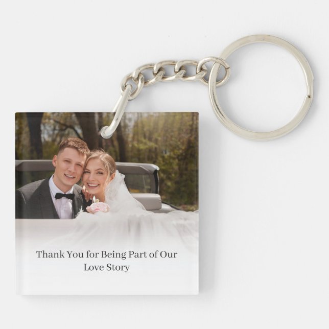 Minimal Botanical Monogram Wedding Photo Thanks  Key Ring (Back)