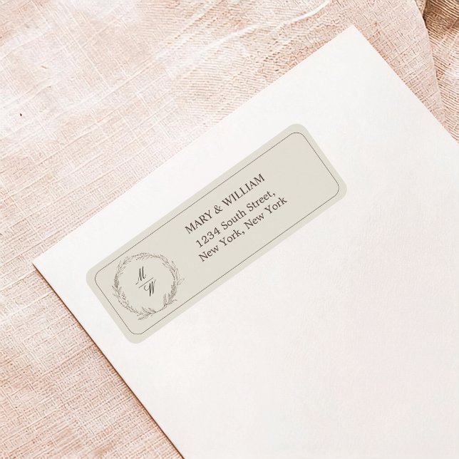 Minimal Botanical Monogram Wedding Return Address  (Creator Uploaded)