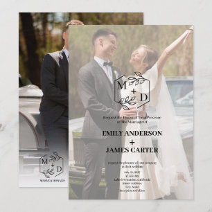 Minimal Botanical Photo Monogram Wedding  Invitation