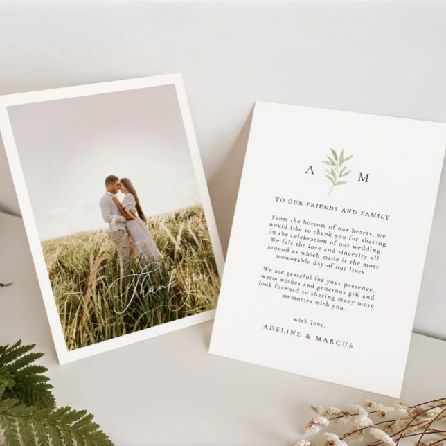 Minimal Botanical Photo Wedding Thank You Card (Creator Uploaded)