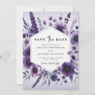 Minimal Botanical Purple Floral Wedding Save The Date