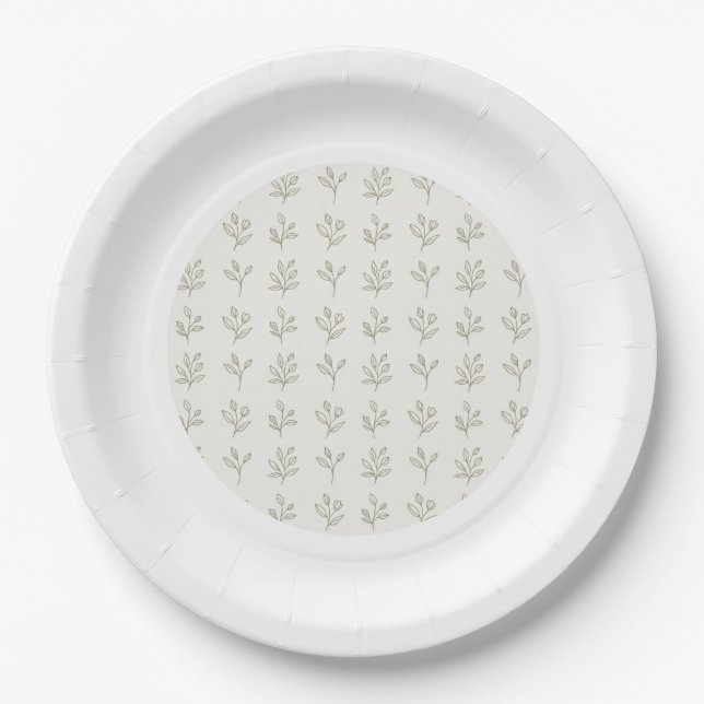 Minimal Botanical Round Paper Plates (Front)
