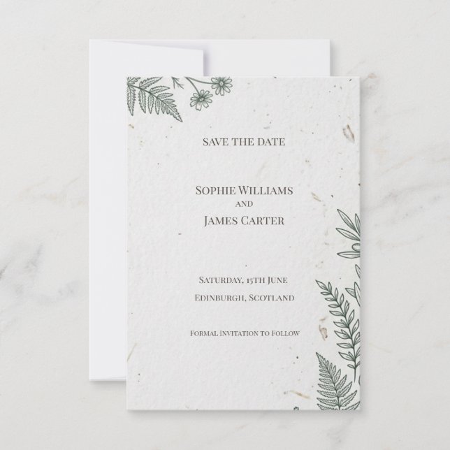 Minimal Botanical Save the Date Card (Front)