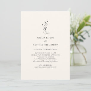 Minimal Botanical Script Modern Elegant Wedding Invitation