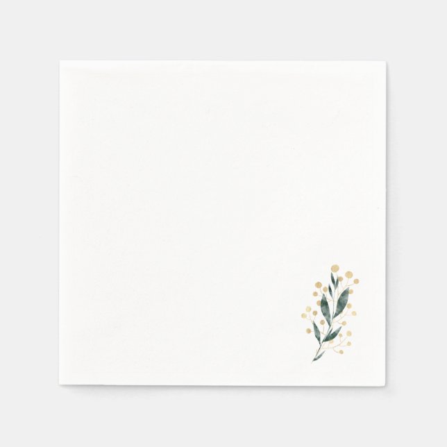 Minimal Botanical | Soft Greenery & Gold Accent Napkin (Front)