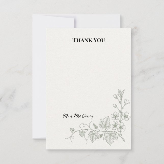 Minimal Botanical Sprig Wedding Thank You Card (Front)