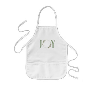 Minimal Botanical Watercolor Wreath Joy Christmas Kids Apron