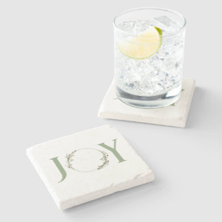 Minimal Botanical Watercolor Wreath Joy Christmas Stone Coaster