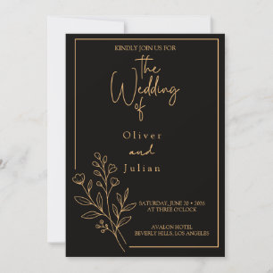 Minimal Botanical Wedding Invitation Elegant Bla