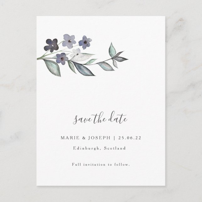 Minimal Botanical Wedding Save The Date Postcard (Front)