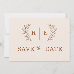 Minimal Botanical Wreath Monogram Wedding Save The Date
