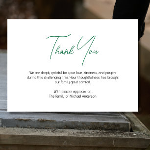 Minimal Bottle Green Traditional Sympathy Funeral Thank You Card