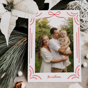 Minimal Bow Candy Stripes Christmas Photo Card