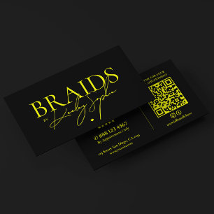 Minimal Braider Braids Artist Lime Yellow Black Business Card