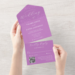 Minimal Branch Purple Wedding All In One Invitatio Invitation