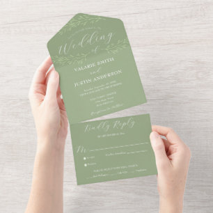 Minimal Branch Sage Green Wedding All In One Invitation