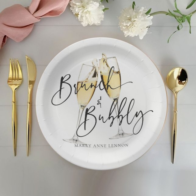 Minimal Bridal Brunch and Bubbly  Paper Plate (Creator Uploaded)