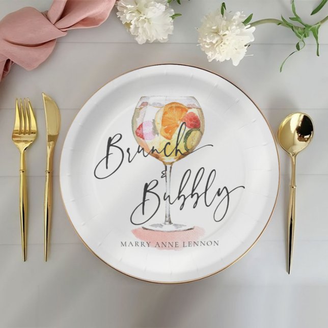 Minimal Bridal Brunch Bubbly Cocktail Party  Paper Plate (Creator Uploaded)