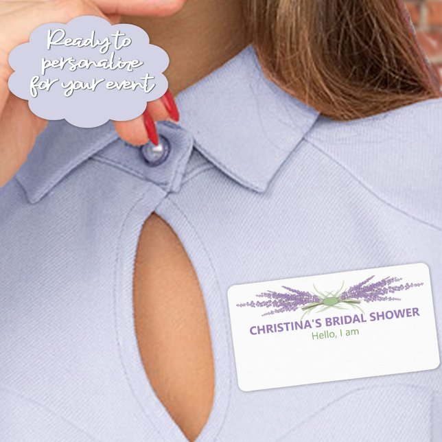 Minimal Bridal Shower Lavender Flower Herb Bundles Label (Help guests remember names at your event with an elegant paper label name tag. Easy to personalize.)