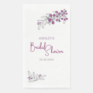 Minimal Bridal Shower Purple Berries Leaves Napkin