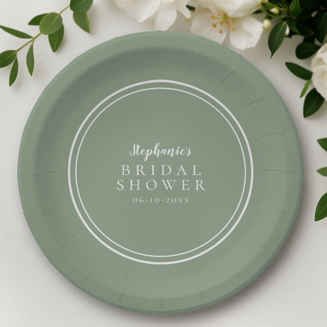 Minimal Bridal Shower Sage Green Simple Paper Plate (Creator Uploaded)