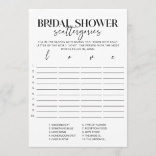 Minimal Bridal Shower Scattergories Game