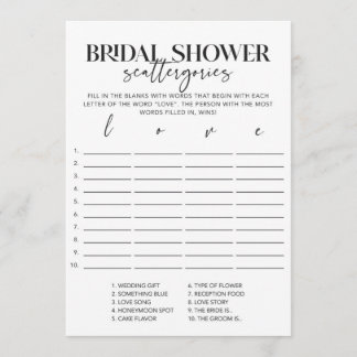 Minimal Bridal Shower Scattergories Game