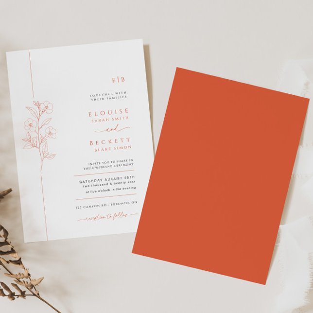 Minimal Bright Orange Flower Wedding Invitation (Creator Uploaded)