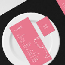 Minimal bright pink Wedding Bar menu