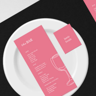 Minimal bright pink Wedding Bar menu