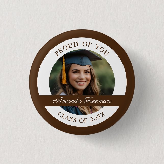 Minimal Brown and White Graduate Photo Button (Front)