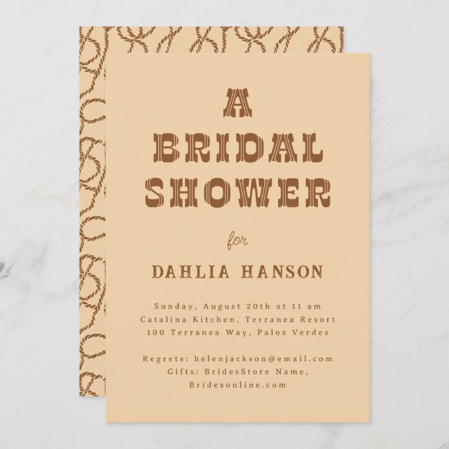 Minimal Brown Beige Western Bridal Shower Invitation (Front/Back)