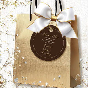 Minimal Brown Cream Gold Script Elegant Circle Favour Tags